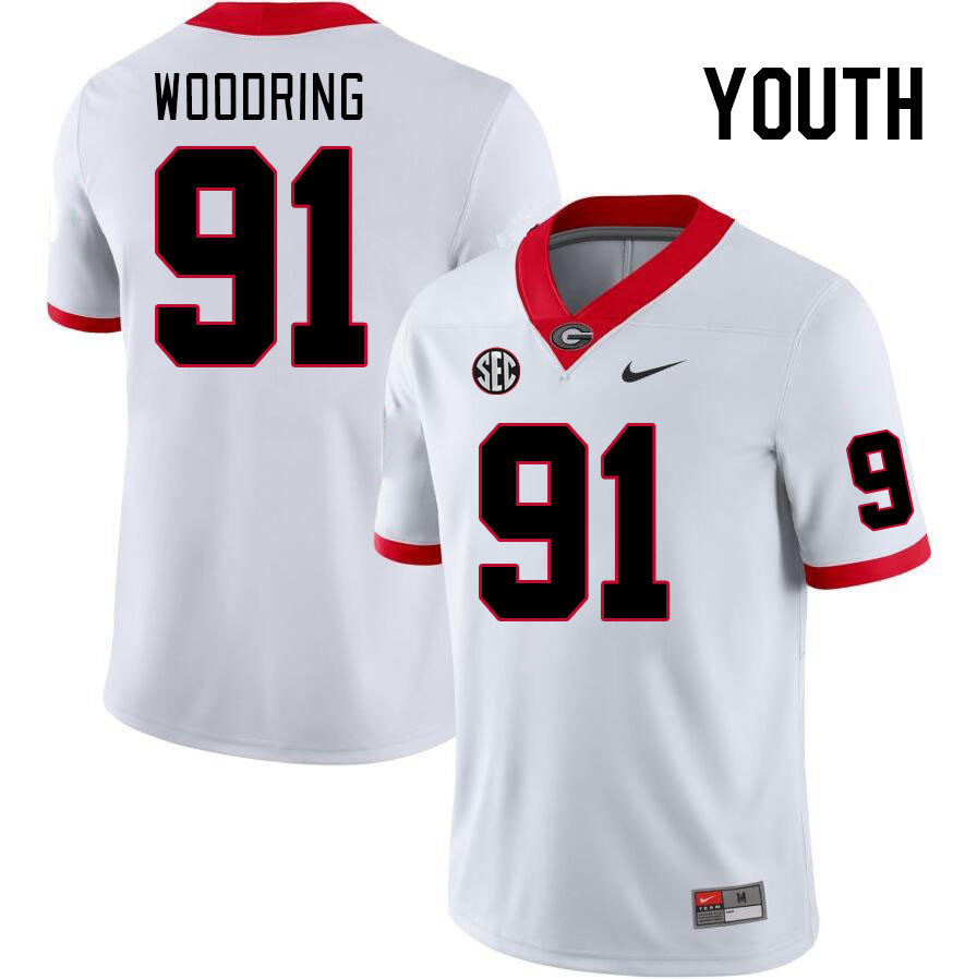 Youth #91 Peyton Woodring Georgia Bulldogs College Football Jerseys Stitched-White